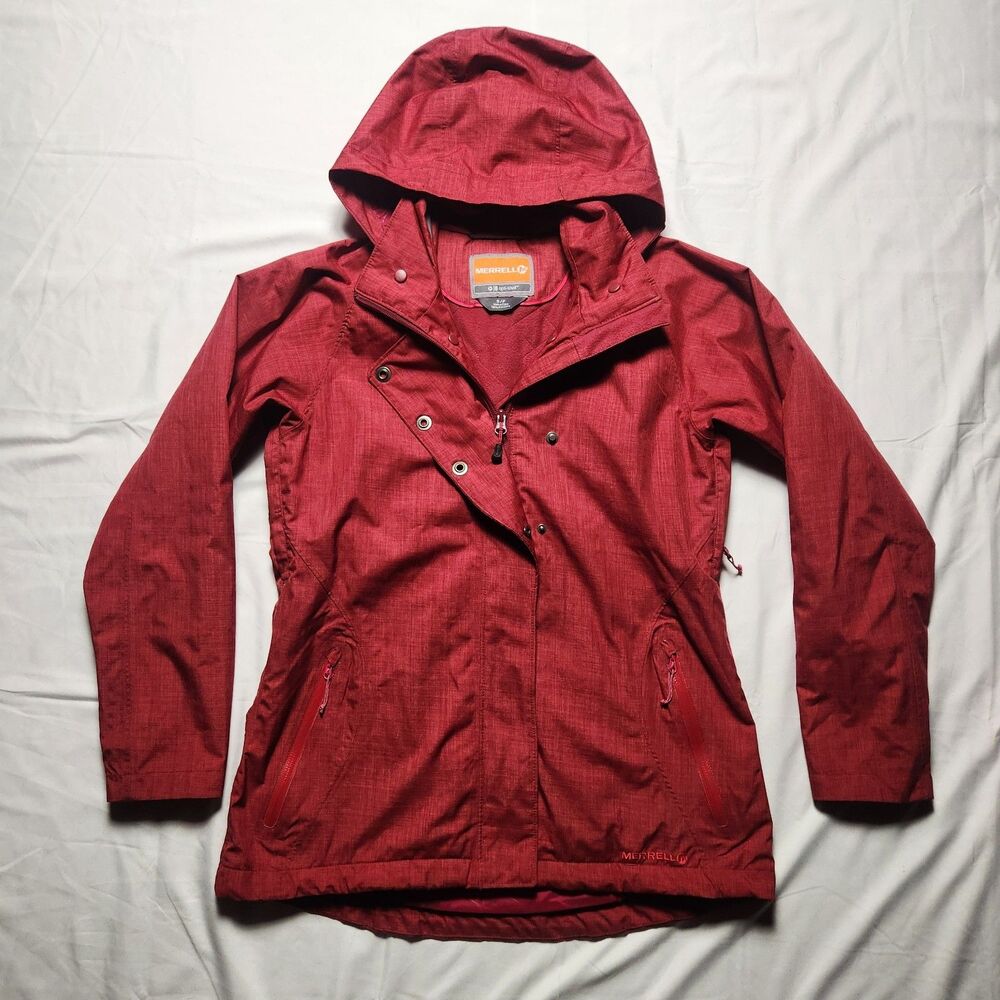 Merrell Womens Small Opti Shell Waterproof Breathable Hooded Jacket Vented Red